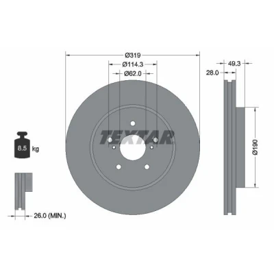 Imagem de TEXTAR PRO 92171503 Disco de travão 319 28 05/07 114,3 interior ventilado revestido sem pernos fixação da roda, cubo roda LEXUS: RX II