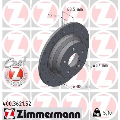 Imagem de ZIMMERMANN 400.3621.52 Disco de travão 300 10 6/5 5 112 cheio, perfurado revestido alto carbono MERCEDES BENZ: Classe E Sedan, T modell