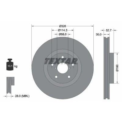Imagem de TEXTAR PRO 92194303 Disco de travão 326 30 05/07 114,3 interior ventilado revestido sem pernos fixação da roda, cubo roda