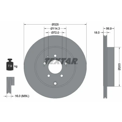 Imagem de TEXTAR PRO 92223603 Disco de travão 325 18 05/07 114,3 interior ventilado revestido sem pernos fixação da roda, cubo roda MAZDA: CX 7, 9