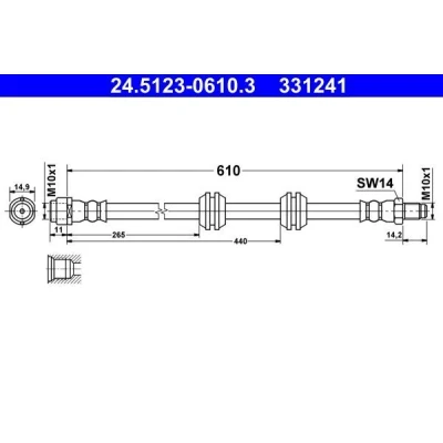 Imagem de ATE 24.5123 0610.3 Mangueira de Travão 610 M10x1 MERCEDES BENZ: Classe ML