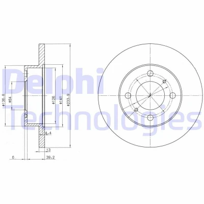 Imagem de DELPHI BG2809 Disco de travão 234 13 4 cheio oleado não tratado sem o rolamento da roda, anel sensor do ABS MITSUBISHI: COLT