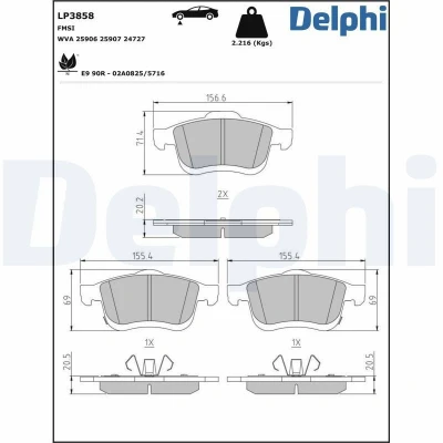 Imagem de DELPHI LP3858 Jogo de pastilhas para travão disco com avisador sonoro desgaste chapa anti ruído sem acessórios FIAT: 500L