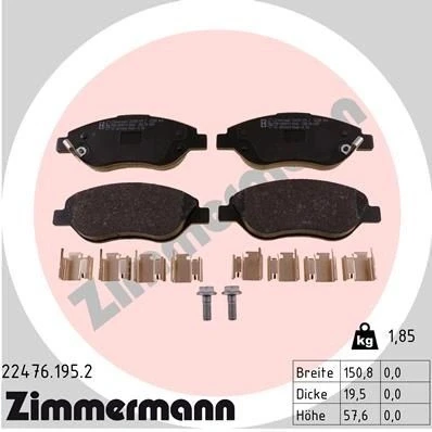 Imagem de ZIMMERMANN 22476.195.2 Jogo de pastilhas para travão disco FIAT: Tipo Carrinha, Hatchback, Sedan