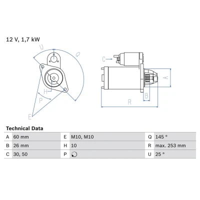 Imagem de BOSCH 0 986 017 890 Motor de arranque 12 1,7 10 MERCEDES BENZ: Classe C Sedan, E T modell, Sedan