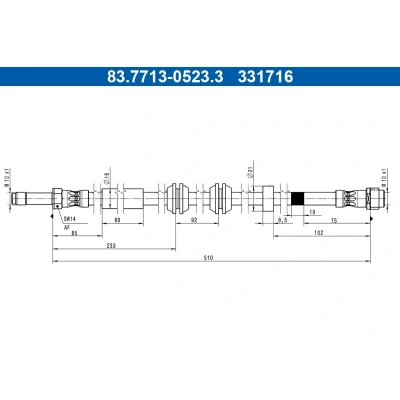 Imagem de ATE 83.7713 0523.3 Mangueira de Travão 510mm M10x1mm