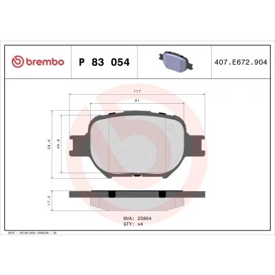 Imagem de BREMBO P 83 054 Jogo de pastilhas para travão disco excl. contacto aviso desgaste sem acessórios TOYOTA: Corolla IX Hatchback