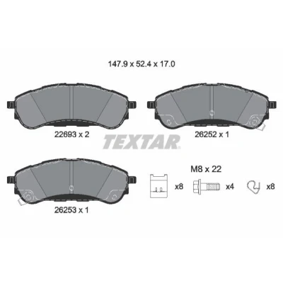 Imagem de TEXTAR 2269301 Jogo de pastilhas para travão disco com avisador sonoro desgaste parafusos pinça acessórios FORD: Ranger Mk3