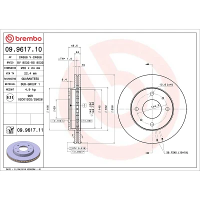 Imagem de BREMBO COATED DISC LINE 09.9617.11 Disco de travão 256 24 4 interior ventilado revestido VOLVO: S40 I, V40 Carrinha