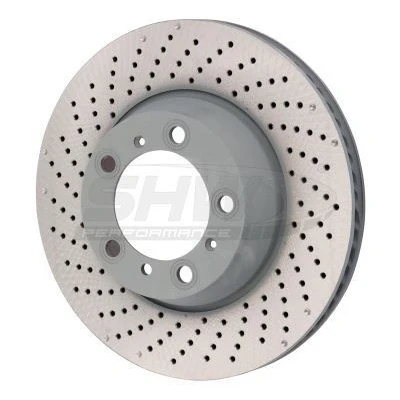 Imagem de SHW Performance PRL31124 Disco de travão Eixo traseiro esquerdo 330 28 interior ventilado, perfurado/ondulado revestido alto carbono