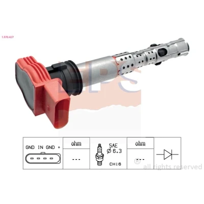 Imagem de EPS 1.970.427 Bobina de ignição COIL ON PLUG com cachimbo da vela AUDI: A8 D3, A4 B6 Sedan, R8 Coupe, PORSCHE: Panamera