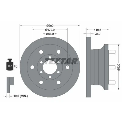Imagem de TEXTAR 93095100 Disco de travão 290 22 06/12 170 cheio com pernos fixação da roda, sem cubo roda IVECO: DAILY 3, 3 Kasten/Kombi