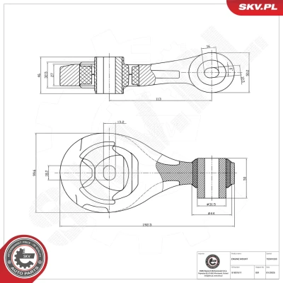 Imagem de ESEN SKV 75SKV333 Suporte, motor em baixo Rolamento de Borracha e metal Alumínio, 193mm 50mm FIAT: Doblo II Van / Carrinha