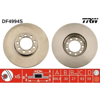 Imagem de TRW DF4994S Disco de travão 300,8 30 9 111 ventilado pintado IVECO: DAILY 4, 6 , Pritsche/Fahrgestell