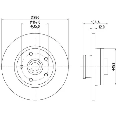 Imagem de HELLA 8DD 355 125 281 Disco de travão 280 12 05/05 114 cheio revestido com anel sensor do ABS, o rolamento da roda, cubo roda