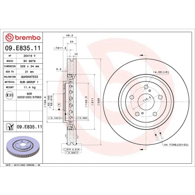 Imagem de BREMBO 09.E835.11 Disco de travão 328 34 5 interior ventilado revestido LEXUS: RX III