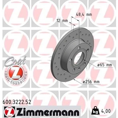 Imagem de ZIMMERMANN SPORT COAT Z 600.3222.52 Disco de travão 256 12 6/5 5 112 cheio, perfurado revestido VOLKSWAGEN: Golf 6, 5, Scirocco III