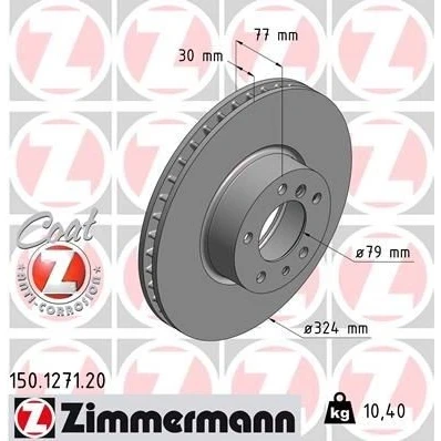 Imagem de ZIMMERMANN COAT Z 150.1271.20 Disco de travão 324 30 7/5 5 120 interior ventilado revestido alto carbono BMW: Sedan, Touring, 7
