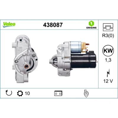 Imagem de VALEO NEW ORIGINAL PART 438087 Motor de arranque 12 1,3 10 RENAULT: CLIO 2, LAGUNA 2 Grandtour, 1, PEUGEOT: 406 Sedan, 807, 407 SW