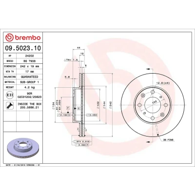 Imagem de BREMBO 09.5023.10 Disco de travão 242 19 4 interior ventilado com parafusos HONDA: CRX 2, CIVIC Hatchback, 2 Shuttle