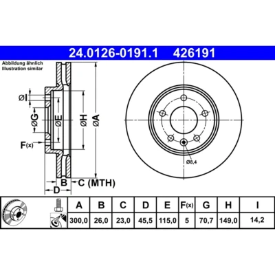 Imagem de ATE 24.0126 0191.1 Disco de travão 300,0 26,0 5 115,0 ventilado revestido alto carbono com parafusos OPEL: Insignia B Grand Sport
