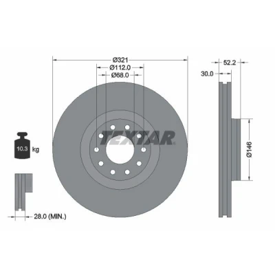 Imagem de TEXTAR PRO 92154703 Disco de travão 321 30 05/10 112 interior ventilado revestido sem pernos fixação da roda, cubo roda AUDI: A6 C5 Avant