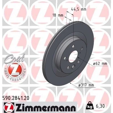 Imagem de ZIMMERMANN 590.2841.20 Disco de travão 317 18 7/5 5 114 interior ventilado revestido