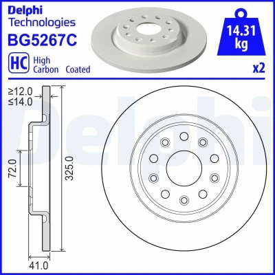 Imagem de DELPHI Disco de travão 325mm 14mm 5 cheio revestido alto carbono BG5267C 68376814AA Discos