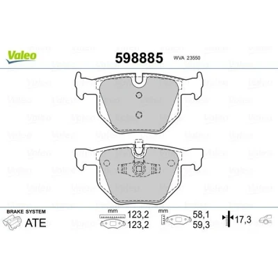 Imagem de VALEO 598885 Jogo de pastilhas para travão disco Eixo traseiro excl. contacto aviso desgaste com chapa anti ruído BMW: 3 Touring, Sedan