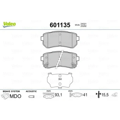 Imagem de VALEO 601135 Jogo de pastilhas para travão disco Eixo traseiro incl. contacto aviso desgaste com chapa anti ruído HYUNDAI: Tucson