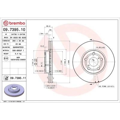 Imagem de BREMBO COATED DISC LINE 09.7395.11 Disco de travão 260 25 5 interior ventilado revestido TOYOTA: Avensis I Carrinha, Sedan