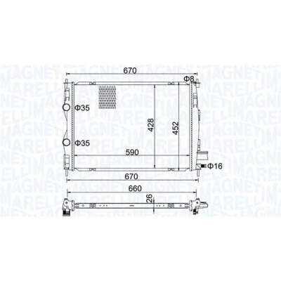 Imagem de MAGNETI MARELLI 350213162600 Radiador, arrefecimento do motor 590 428 34 Aletas de refrigeração unidas mecanicamente NISSAN: Qashqai / Qashqai+2 I