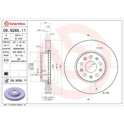 Imagem de BREMBO Disco de travão 321mm 30mm 5 interior ventilado 09.N285.11 Discos