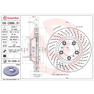 Imagem de BREMBO Disco de travão PORSCHE: 911 Cabrio, Coupe 350mm 34mm 5 interior ventilado 09.C986.31 Discos
