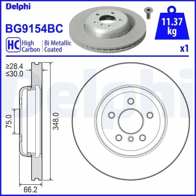 Imagem de DELPHI BG9154BC Disco de travão BMW: 5 Sedan, Touring, 7