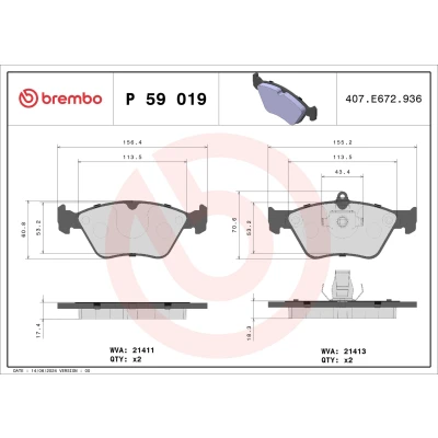 Imagem de BREMBO P 59 019 Jogo de pastilhas para travão disco preparado indicador aviso desgaste sem acessórios OPEL: Vectra A CC, Sedan