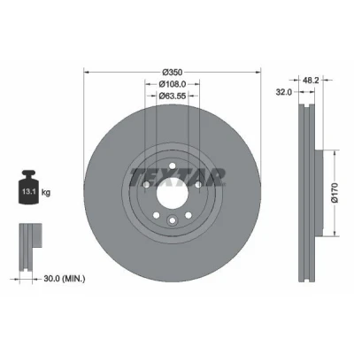 Imagem de TEXTAR 92308205 Disco de travão 350 32 05/06 108 interior ventilado revestido alto carbono sem cubo roda JAGUAR: F Pace