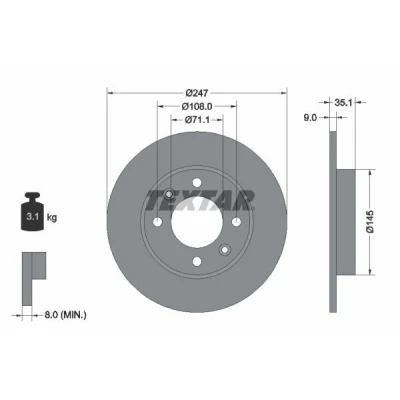 Imagem de TEXTAR PRO 92111703 Disco de travão 247 9 04/06 108 cheio revestido sem pernos fixação da roda, cubo roda PEUGEOT: Partner II Van, 307 SW