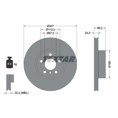 Imagem de TEXTAR 92326805 Disco de travão 307 24 05/06 112 interior ventilado revestido alto carbono sem pernos fixação da roda, cubo roda