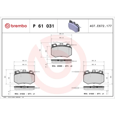 Imagem de BREMBO P 61 031 Jogo de pastilhas para travão disco incl. contacto aviso desgaste sem acessórios PEUGEOT: 205 II Hatchback, I Hatchback