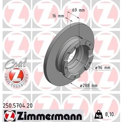 Imagem de ZIMMERMANN 250.5704.20 Disco de travão 288 16 5/5 5 160 cheio revestido com anel sensor do ABS, sem cubo roda, pernos fixação da roda