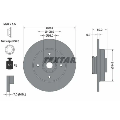 Imagem de TEXTAR 92305403 Disco de travão 244 9 04/04 108 cheio revestido com anel sensor magnético integrado, o rolamento da roda, cubo roda