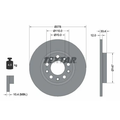 Imagem de TEXTAR 92326503 Disco de travão 278 12 05/10 110 cheio revestido sem pernos fixação da roda, cubo roda JEEP: Cherokee V
