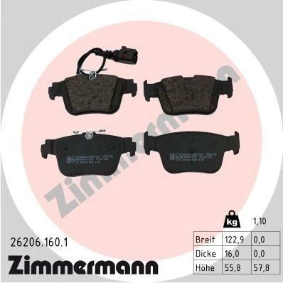 Imagem de ZIMMERMANN Jogo de pastilhas para travão disco incl. contacto aviso desgaste A imagem corresponde ao volume fornecimento 26206.160.1
