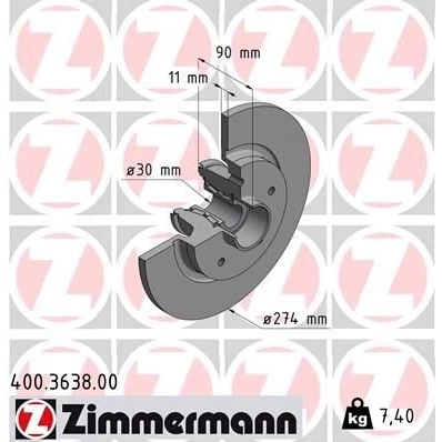 Imagem de ZIMMERMANN Disco de travão RENAULT: Kangoo II / Grand Kangoo, MERCEDES BENZ: Citan Van 274mm 11mm 5/5 5furos 108mm cheio 400.3638.00 4154200102