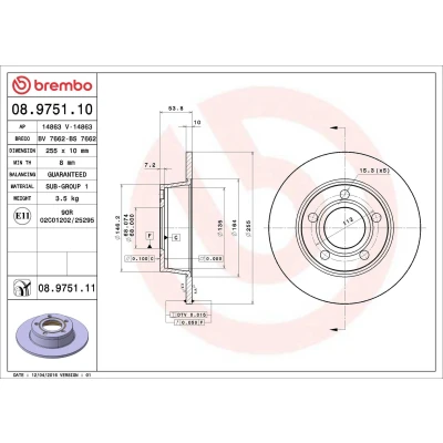 Imagem de BREMBO COATED DISC LINE 08.9751.11 Disco de travão 255 10 5 cheio revestido AUDI: A6 C5 Avant, Sedan