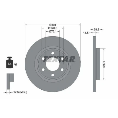 Imagem de TEXTAR Disco de travão 304mm 14,5mm 06/06 120mm cheio revestido 92352703 Discos