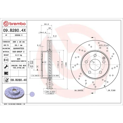 Imagem de BREMBO Disco de travão MERCEDES BENZ: Classe C T modell, Sedan, E Sedan 295mm 28mm 5 perfurado/ventilado revestido 09.B280.4X