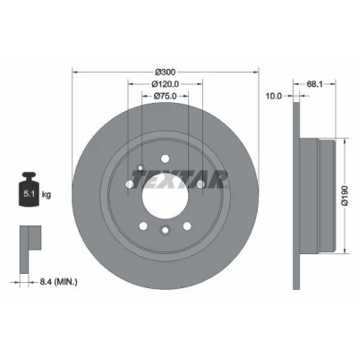 Imagem de TEXTAR 92042600 Disco de travão 300 10 05/07 120 cheio sem pernos fixação da roda, cubo roda BMW: 7