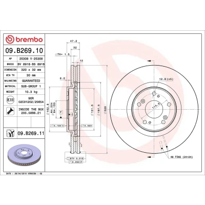 Imagem de BREMBO 09.B269.11 Disco de travão 320 32 5 interior ventilado revestido com parafusos HONDA: Accord 8 Kombi, 9 Limousine